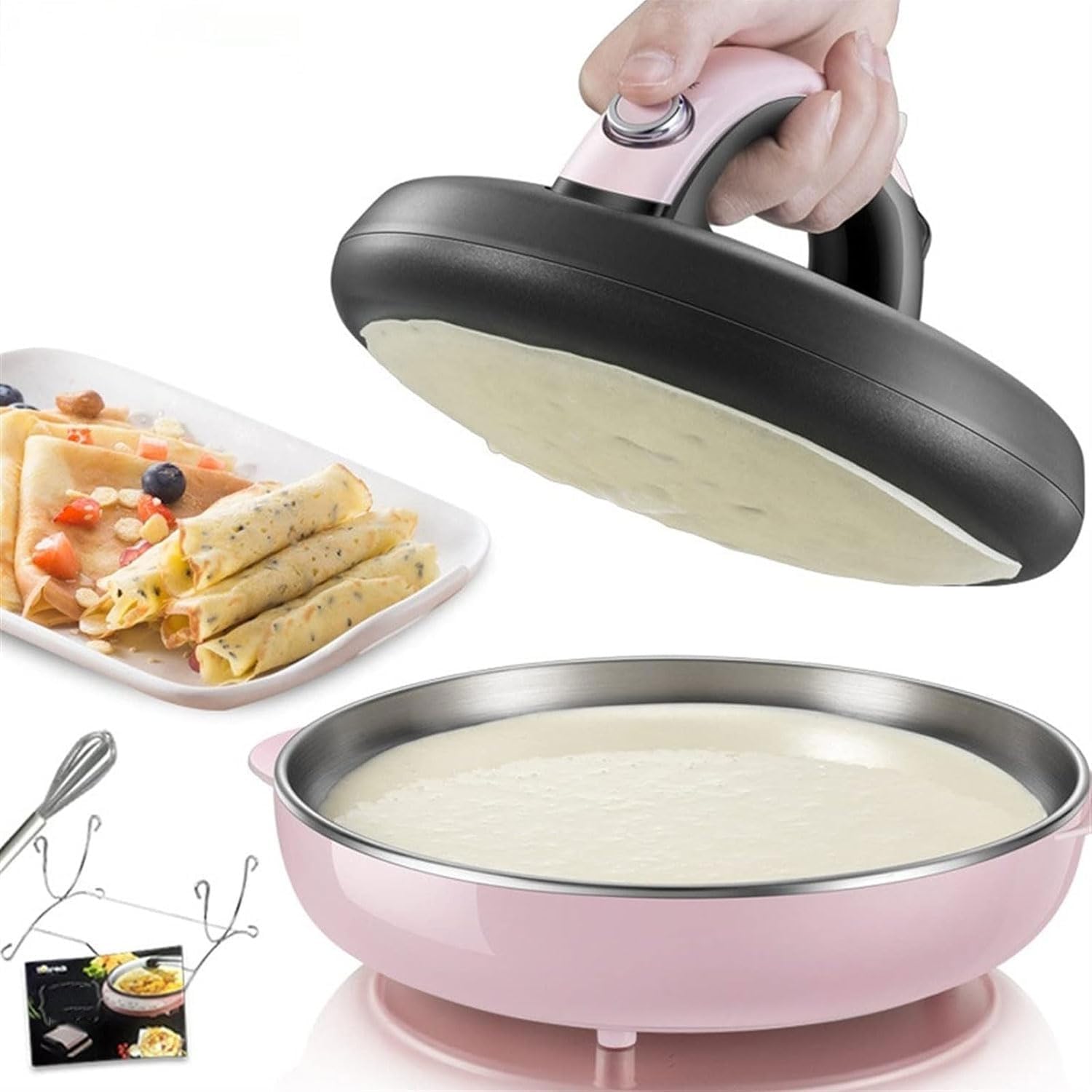 Electric Crepe Maker, 8 Non-Stick Griddles, Portable Pancake Machine 600W, Household Pizza Maker With Metal Stand