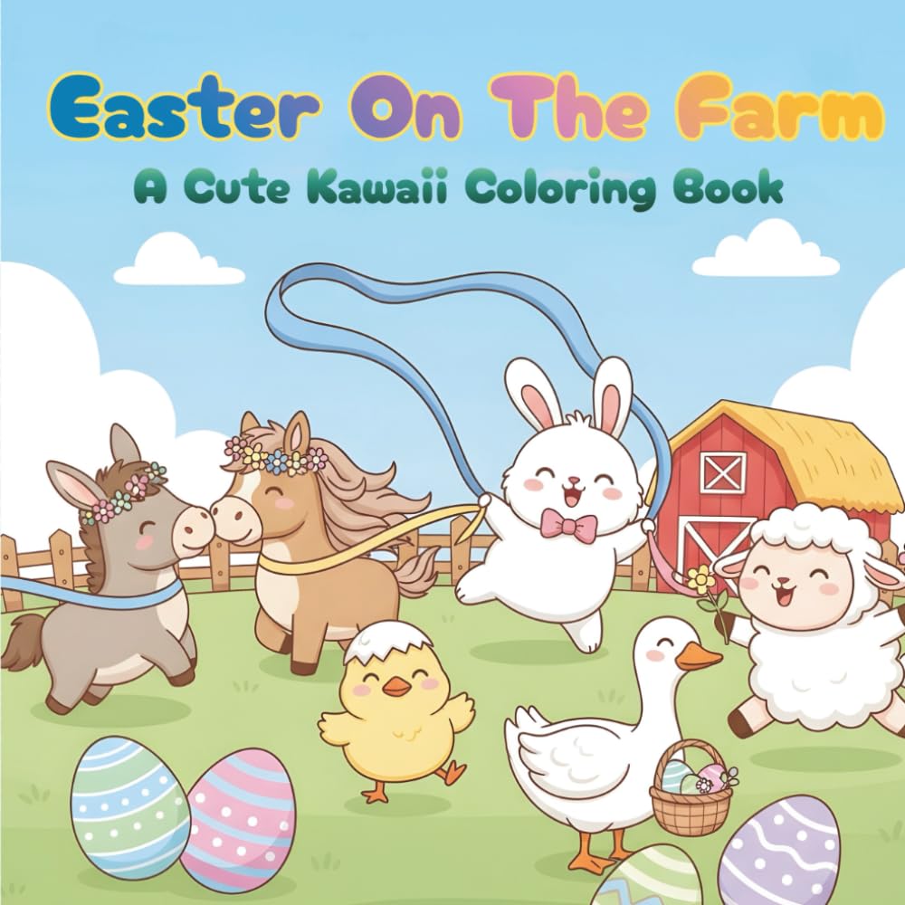 Easter on the Farm: A Cute Kawaii Easter Coloring Book: 40 Cute Farm Animals with Easter Eggs and Spring Fun | An Easy and Relaxing Easter Coloring Book for all ages