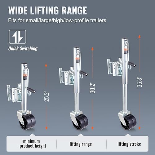 Miniatura 6 de VEVOR Gato de remolque, gato de remolque de barco de 35.3 pulgadas, gato de lengua de remolque atornillado, capacidad de peso de 1500 libras, con