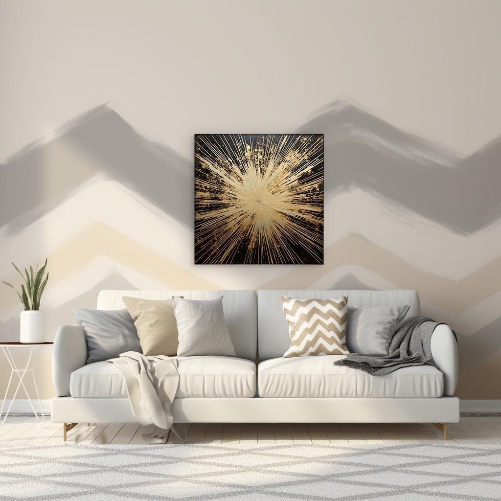 Canvas for Living room. Exploding Elegance: A Universe of Power in Gold and Black, 27 x 18 inch Canvas Wall Art - Ready to Hang - 69x46 cm (27x18 inch)