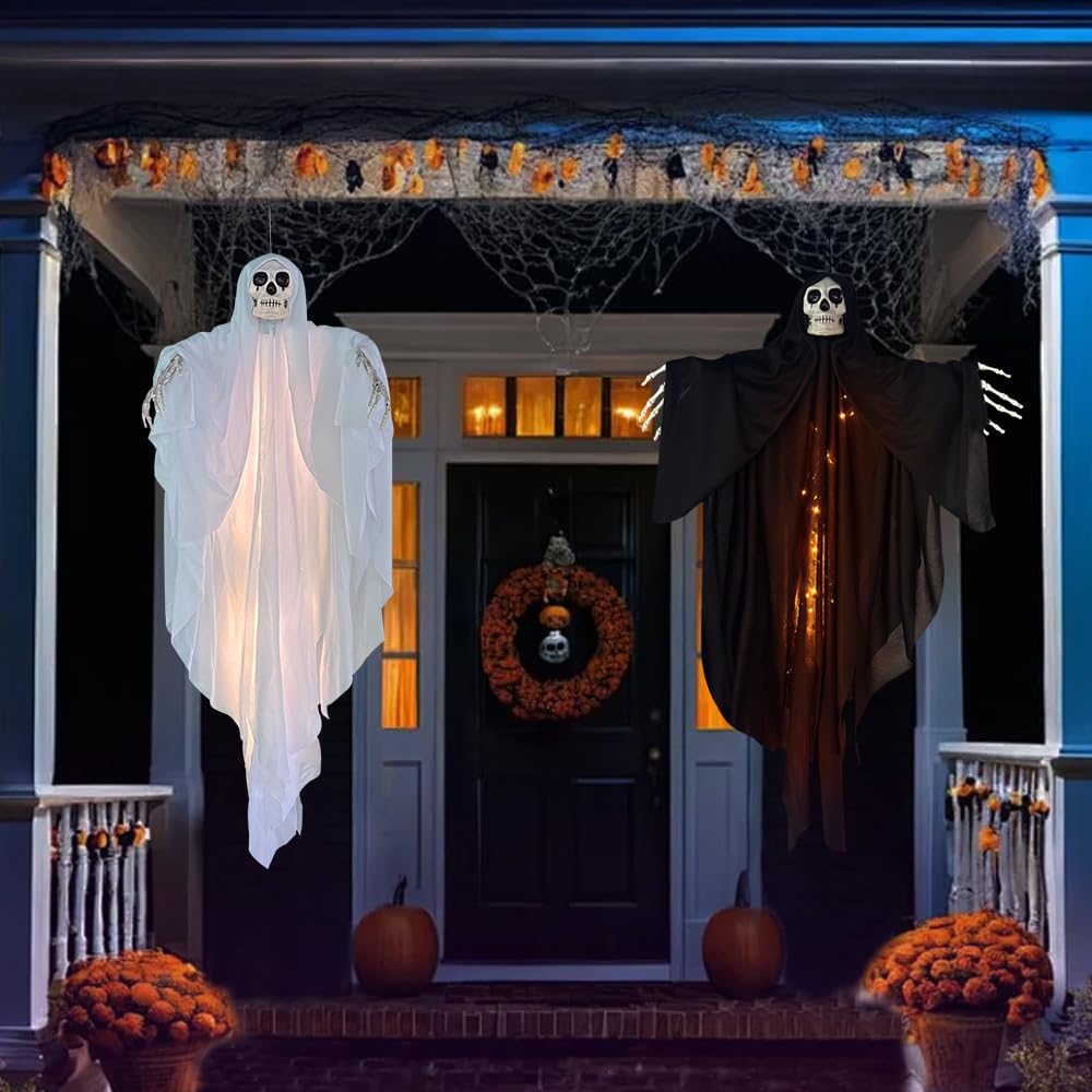 Halloween Decoration Fantôme Lot De 2,100 * 60Cm Suspendu Fantôme Led