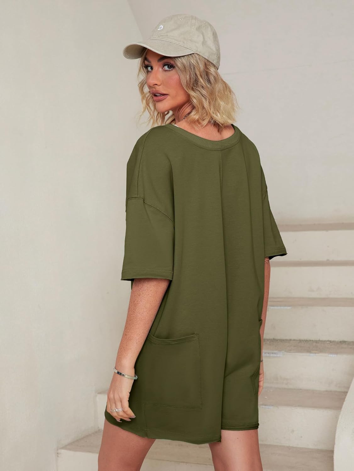 Glamaker Women's Summer Oversized Tee Romper Casual Workout Athletic Romper Onesie Backless Loose Shorts Jumpsuit Overalls