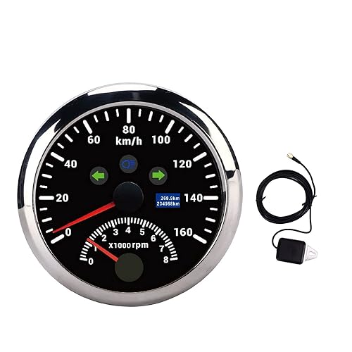 Aramox Speedometer,0-160Km/h 0-8000rpm Odometer Tachometer Gauge LCD Red Backlight for 12V/24V Car Boat Yacht RV Truck(Black)