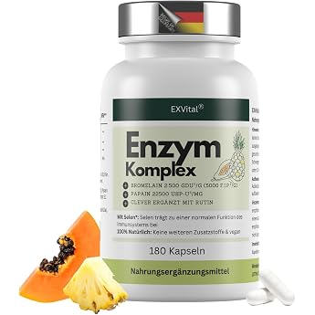 EXVital&reg; Enzyme Complex, with 800 mg Bromelain (5000 F.I.P), 300 mg Papain, Rutin &amp; Selenium - 180 Capsules, Pineapple &amp; Papa
