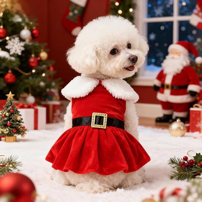 Disfraz de Perro Navideño, Vestido Rojo de Terciopelo con Cinturón Negro Talla M miniatura 7