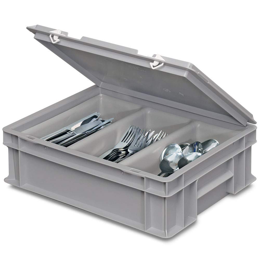 3x Besteckkasten mit 3-Mulden Besteckeinsatz, LxBxH 400x300x130 mm, grau