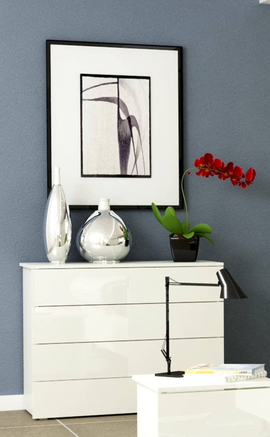 Composad | Cassettiera della Linea PRIVILEGIO con 4 Cassetti, Cassettiera Bianca Camera Da Letto, (LxAxP) 108x85x44 cm, Colore Bianco Laccato, Made in Italy