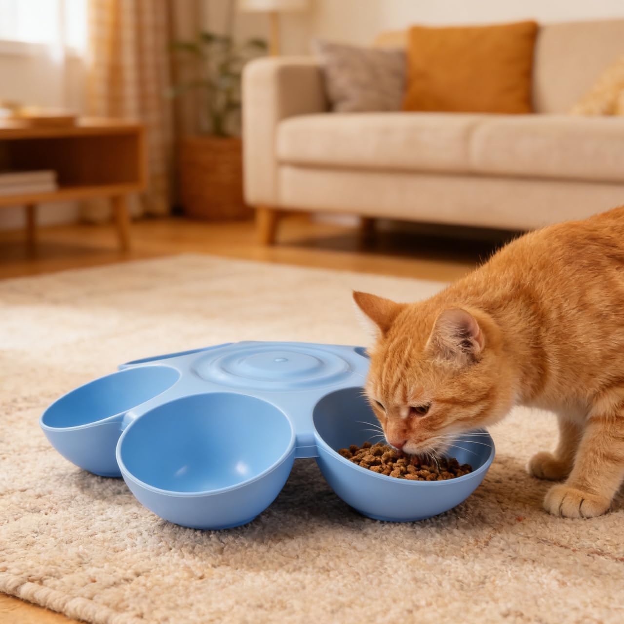 POPETPOP Cat Food Bowl with 6 Bowls - Pet Feeder for Kitten Puppy, Multi Cat Dishes, Multiple Dinner Feeder for Indoor s, Dishes for Food and Water (Blue)
