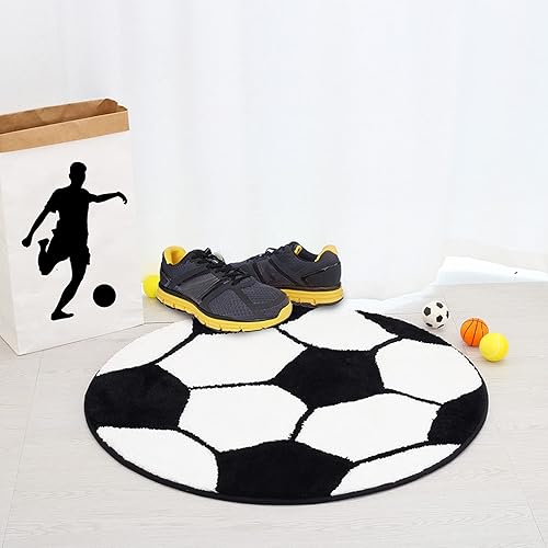 Miniatura 2 de JeogYong Alfombra de fútbol, suave y cómoda con temática deportiva, alfombra redonda para dormitorio, sala de estar, cocina, baño, decoración de