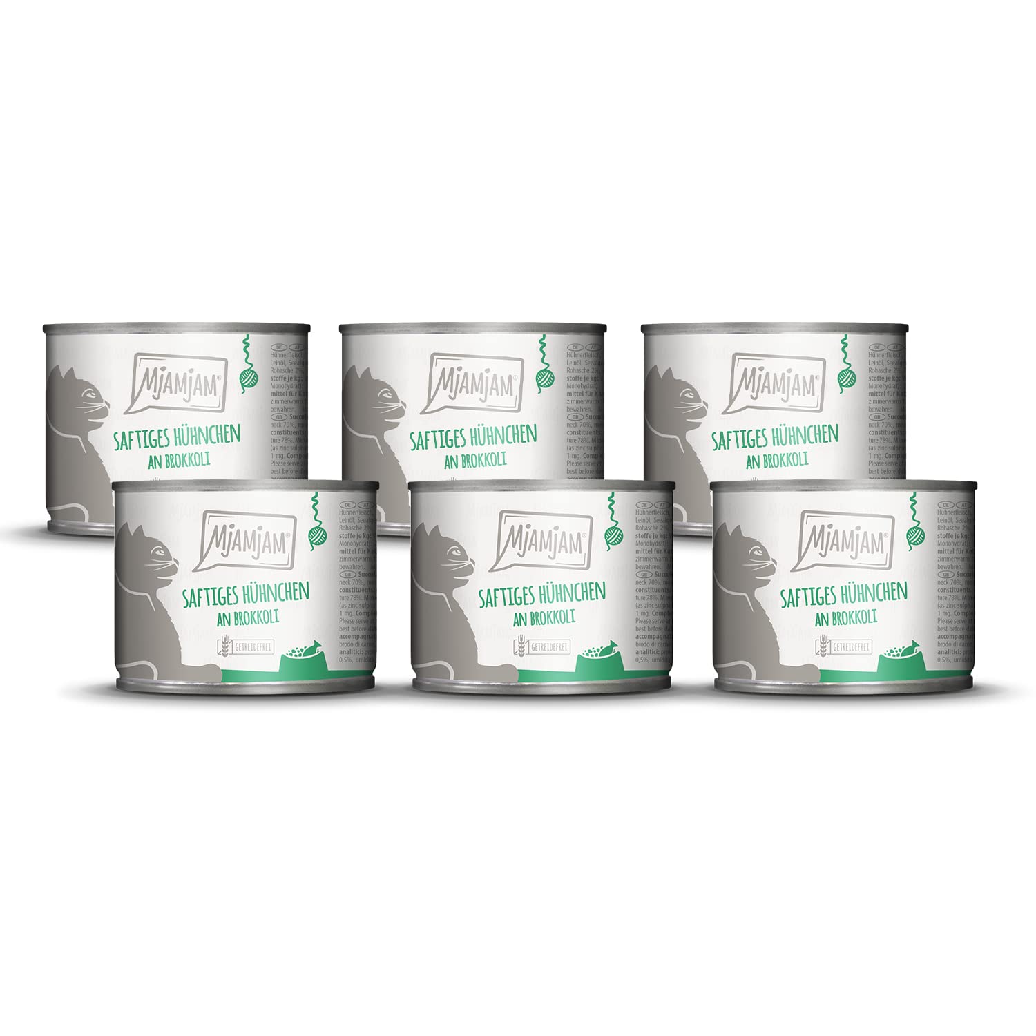 MjAMjAM - Premium wet food for cats - juicy chicken with broccoli, 6 pack (6 x 200 g), grain-free with extra meat
