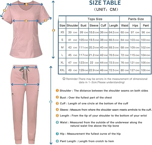 Miniatura 7 de niaahinn Conjunto de ropa quirúrgica para mujer, uniformes de enfermería de colores sólidos, cuello en V, camiseta médica clásica y pantalones