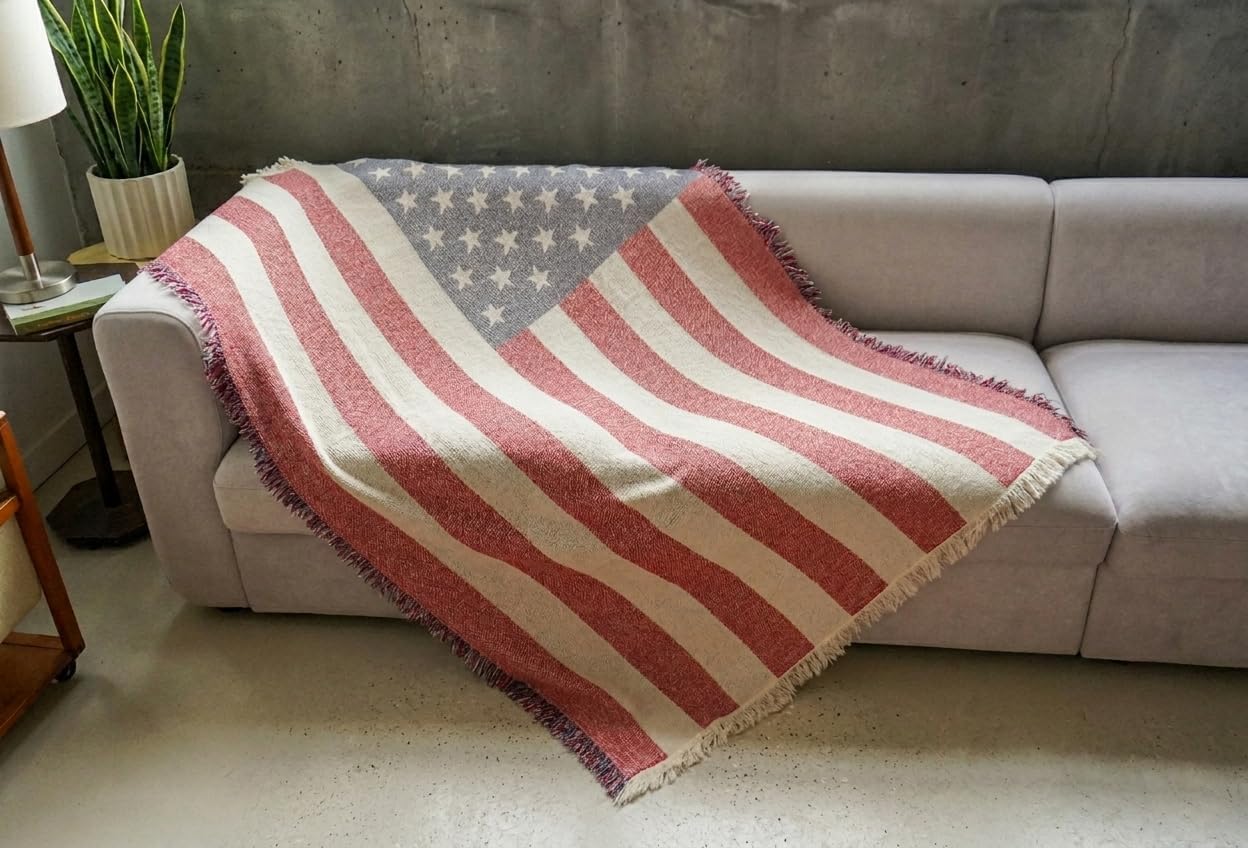 Pure Country Weavers Vintage American Flag Blanket - Lightweight Throw - Woven from Cotton - Made in The USA (72x49)