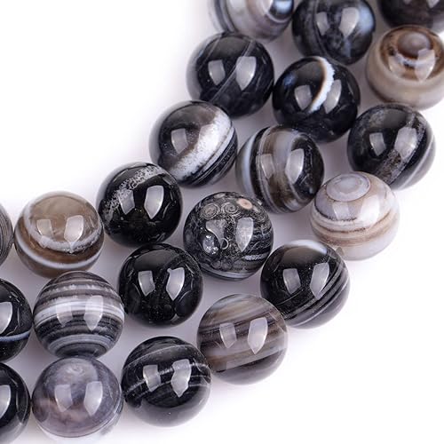 Miniatura 4 de JOE FOREMAN DZI negro DZI Sardonyx Onyx Agate cuentas redondas de piedra natural semipreciosas sueltas para hacer joyas de 15 pulgadas, hilo de