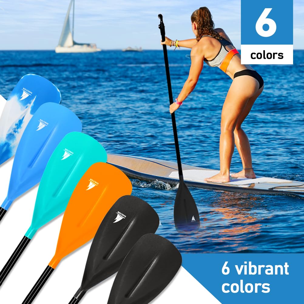 Karltion SUP wiosło – 3 sztuki regulowanych łopatek ze stopu aluminium SUP, łopatki do desek wiosłowych z ostrzem z włókna szklanego do surfingu, pływania, sportów wodnych – czarne