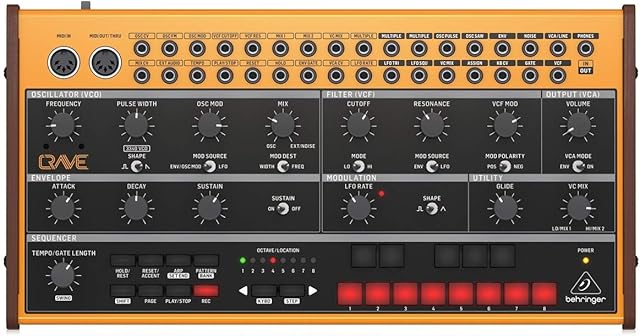 Behringer CRAVE Analog Synthesizer Analog Semi-Modular Synthesizer with 3340 VCO, Classic Ladder Filter, 32-Step Sequencer and 16-Voice Poly Chain, Compatible with PC and Mac