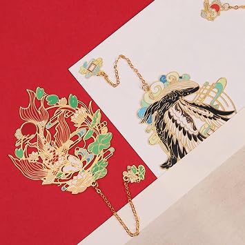 Zinc Alloy Bookmark Retro Chinese Carving Metal Bookmarks Hollow Animal Pendant Book Clip Pagination Mark Stationery Gifts School Supplies N