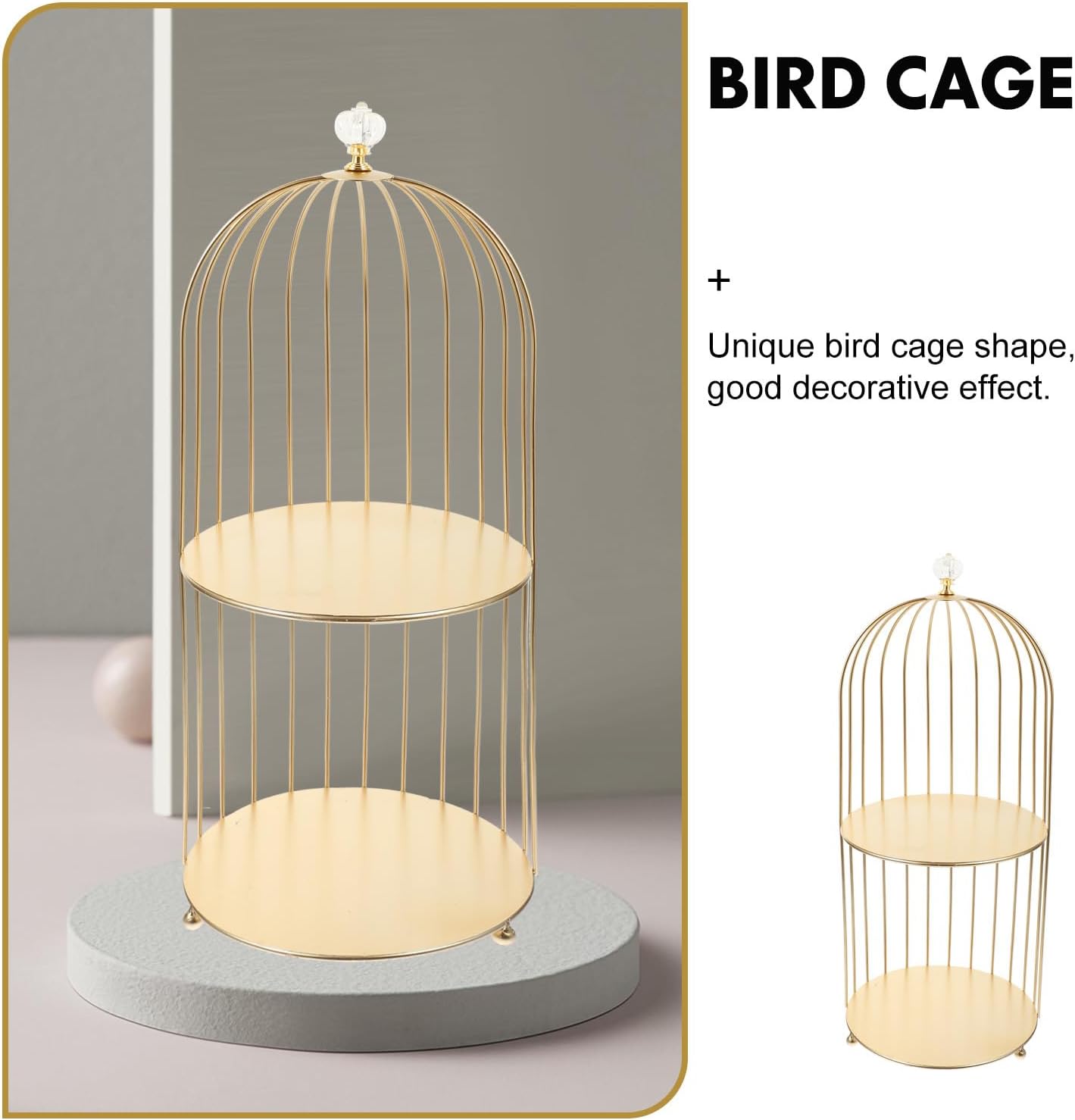 DOITOOL Bird Cage Cake Stand Dessert Display Stands 2 Tier Serving Stand Multi- Function Storage Organizer Shelf for Cupcake Food Cosmetics Perfume Golden Size 1