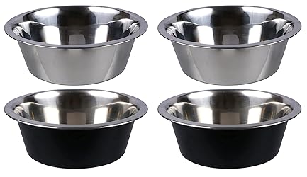 Greenbrier International Kennel Club - Stainless Steel Metal Dog Bowls - Each Bowl is 52.4 Ounces (1.6 QUARTS), 8inch Diameter x 2.5inch Deep, 4 Pack of 4,4 SET