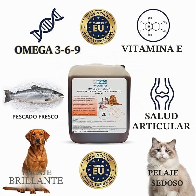 Foto 2 de 4 de Aceite de salmón 100% natural para perros, gatos y caballos, rico en omega 3-6-9 y vitaminas