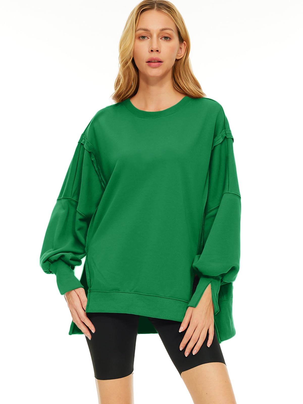 Damskie swetry oversize bluzy z okrągłym dekoltem bluzy zimowe modne ubrania Y2k nastolatki śliczne polarowe stroje 2024, Zielony trawiasty, L