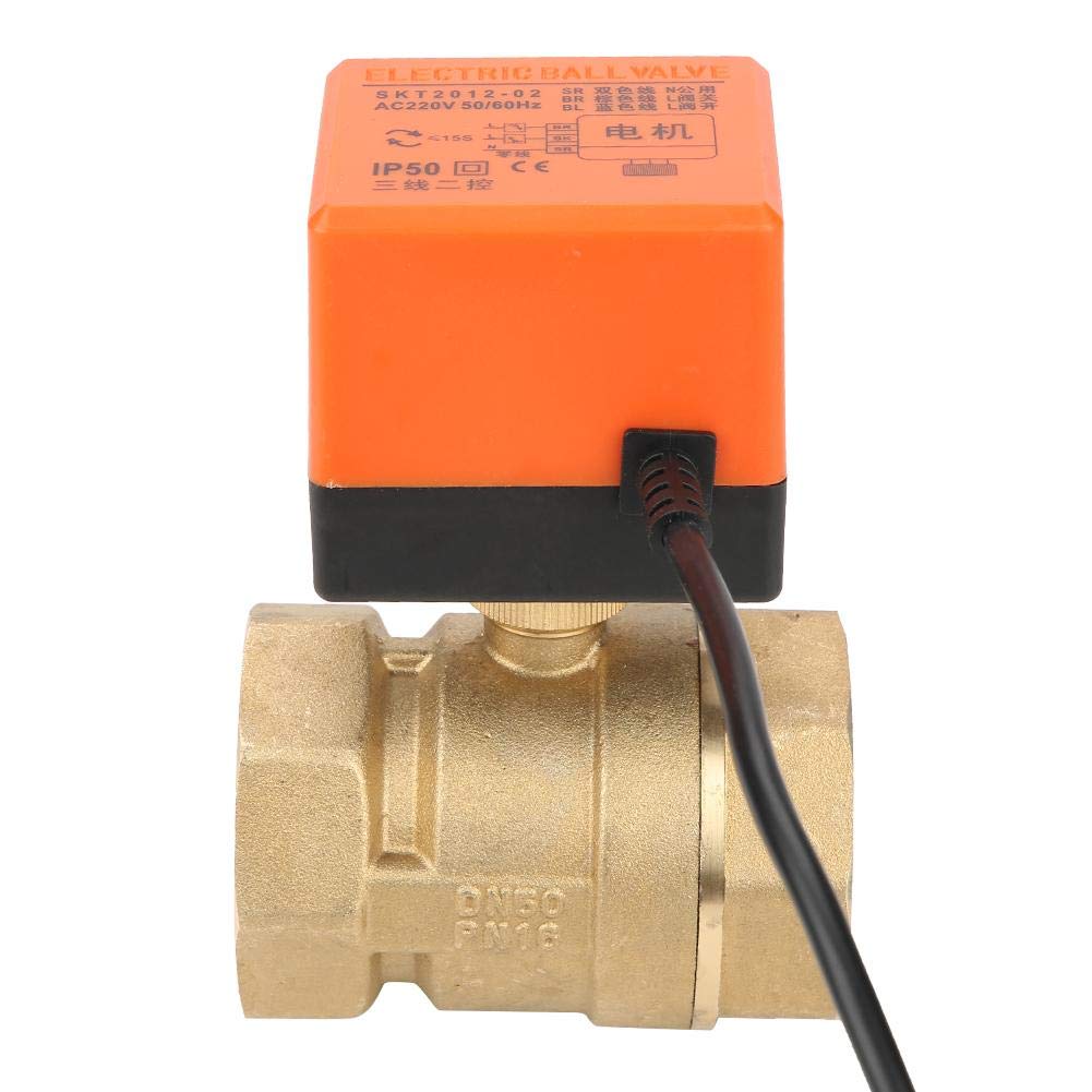 Válvula de bola motorizada CA 220V G2 DN50 2 vías Válvula de bola eléctrica motorizada de acero inoxidable 304 de 2 puntos, control de 2 puntos, cable de acero inoxidable