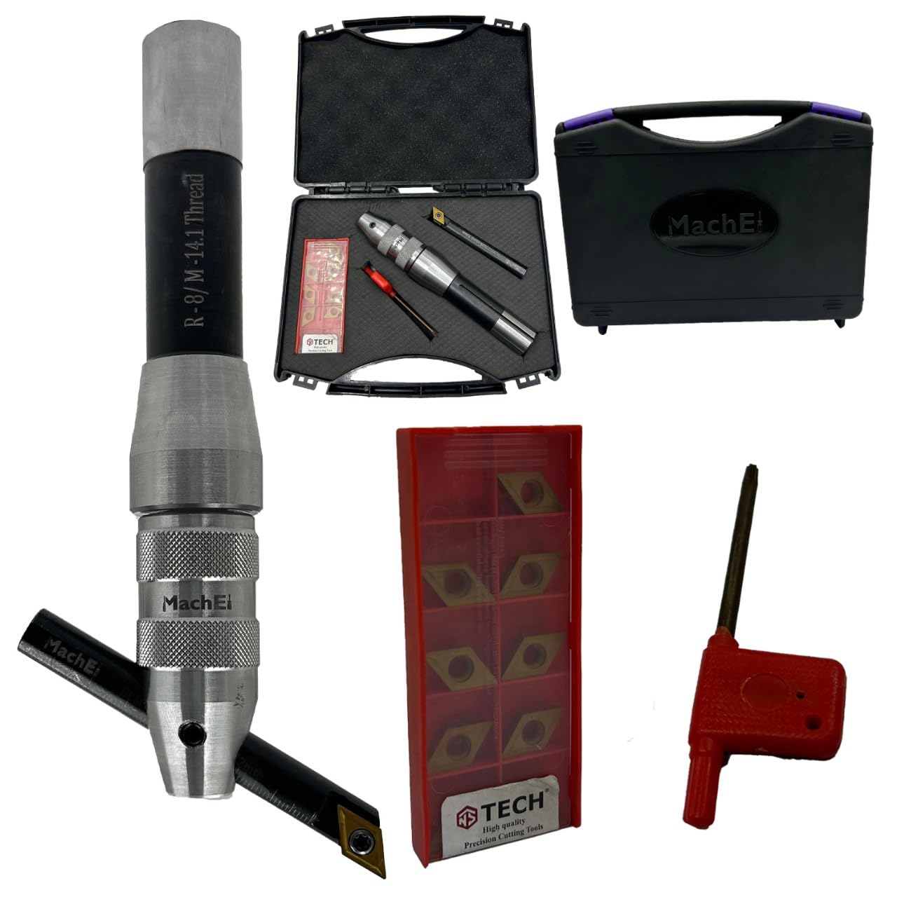 MachEl New Fly Cutter with R8-7/16 UNF Drawbar Shank, indexable Boring bar, 10 PCS Inserts (DCMT 11 T304), T-15 Key & Plastic case, Ideal for Facing & Boring: Watch The Working Video for Details