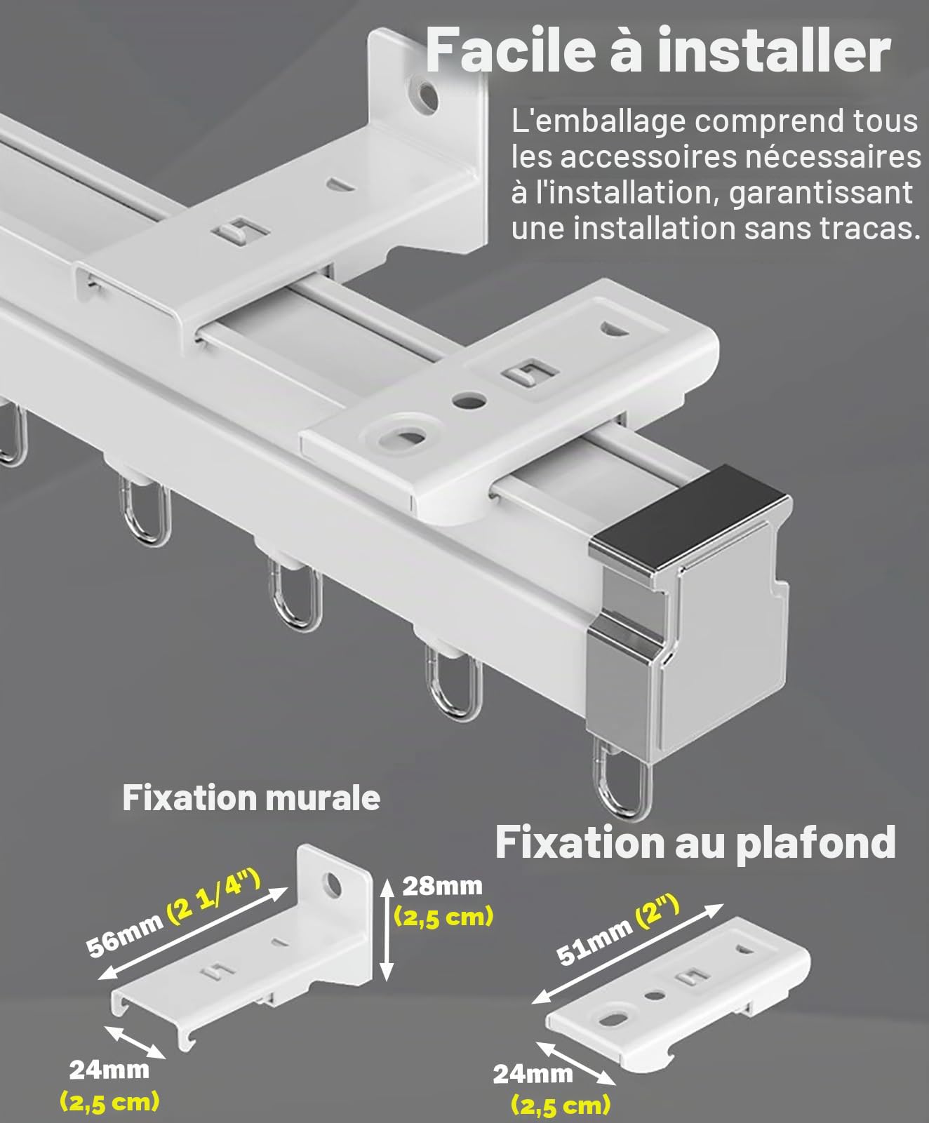 Tringle Rideau Système de Rail de Rideau en Aluminium pour Montage au Plafond Ou au Mur, Rails de Rail de Rideau Flexibles et Pliables pour Charges Lourdes, Tringle à Rideau Droite Courbée(Ceiling Mou