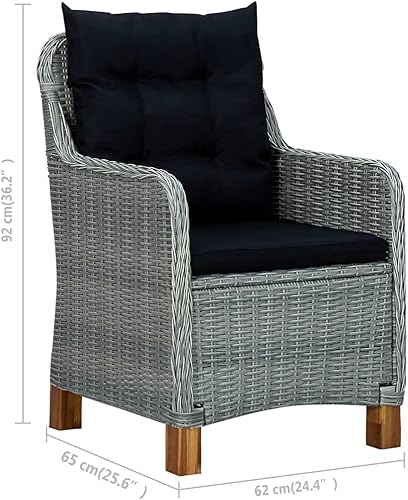 Miniatura 2 de Sillas de patio con cojines, 2 piezas, ratán de polietileno, gris claro, comedor, sillas de mesa de comedor para playa, patio, picnic, estudio