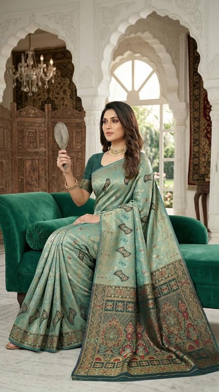 Image of C J Enterprise Women's Pure Soft Silk Saree With Blouse Piece For Wedding (Damru-Patola)