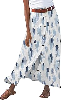 2025 - Falda de verano para mujer de lino de algodón sólido, media longitud, cadera ranurada, cintura media, vestido de mujer con estampado floral verano