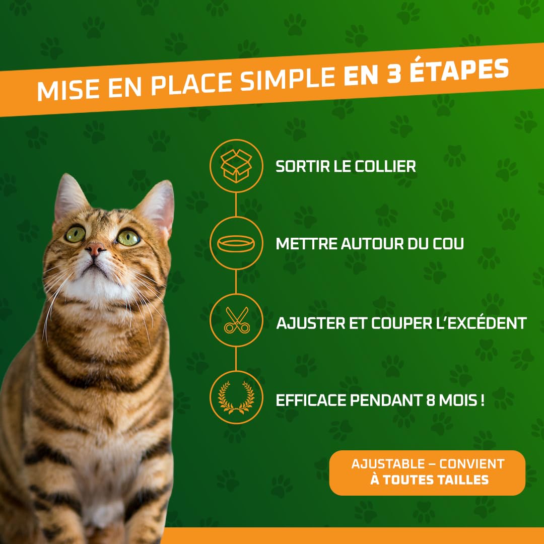 ASRHANE – Collier Préventif Naturel Anti-Tiques & Anti-Puces pour Chat | sans Insecticide | Protection 8 Mois | Résistant à l’Eau | Réglable, Confortable Tous Chats