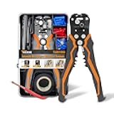 5 IN 1 Self-Adjusting Wire Stripper Kit, Automatic Wire Stripper for AWG 24-10, LED Voltage Detector Pen, 23 ft Insulating Tape, 99 Insulated Terminals and 25 Cable Ties