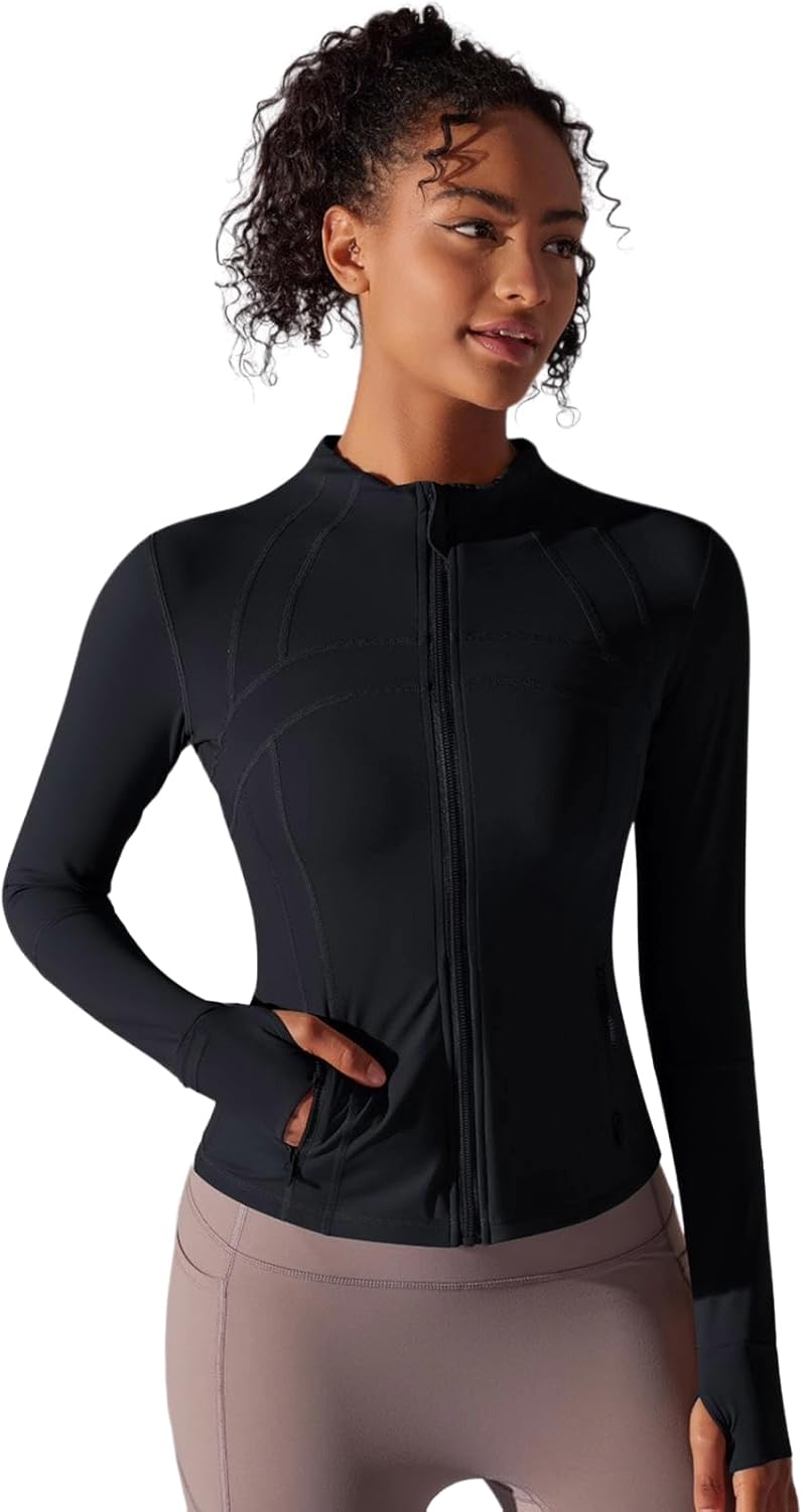 Fall Jackets Women Everyday Yoga Clothing Fleece Lined Zip Front Running Tops Long Sleeve Active Outerwear