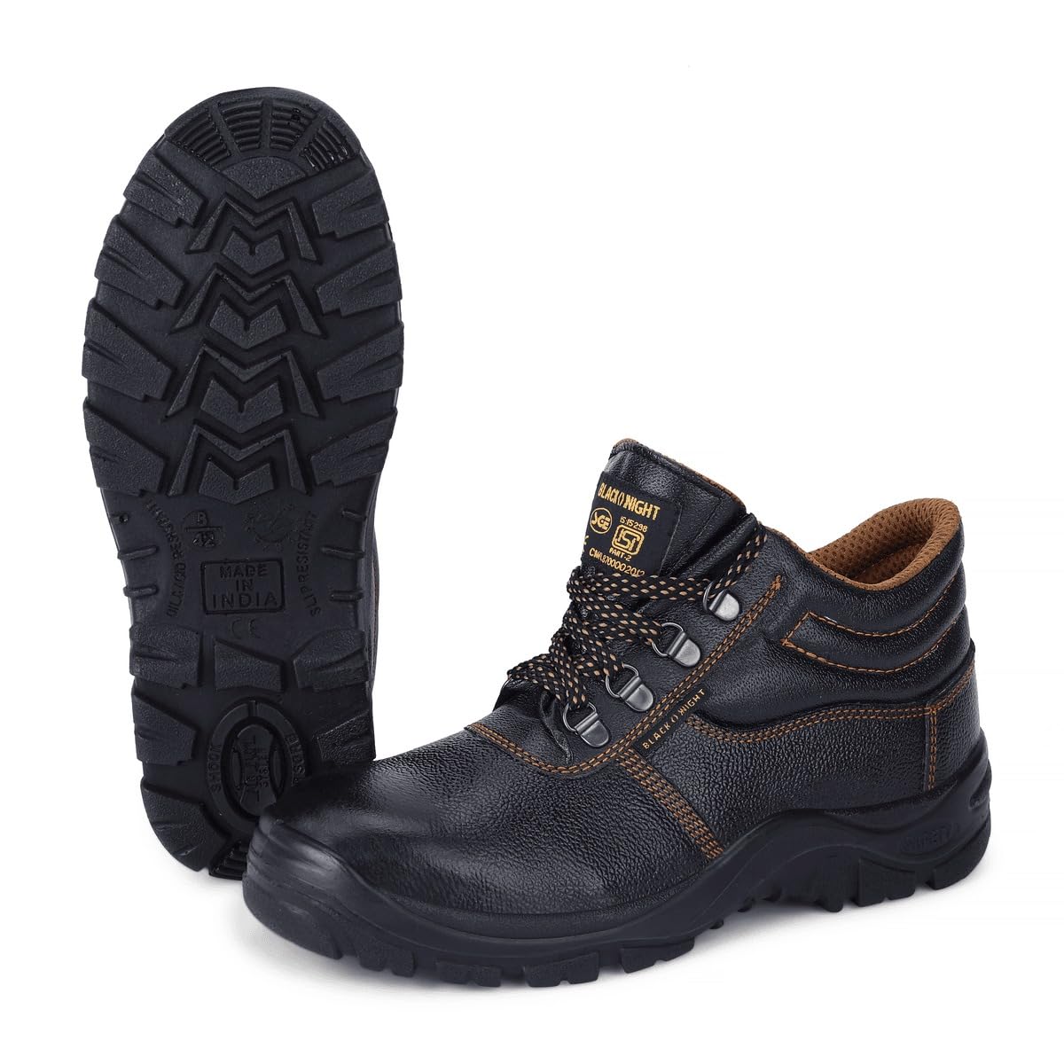 BK AK Safety Shoes for Men | 200J Steel Toe | Steel Mid Plate | Buff Leather Upper | PU Sole | Oil & Slip Resistant Industrial Work Shoes | Black-image-20