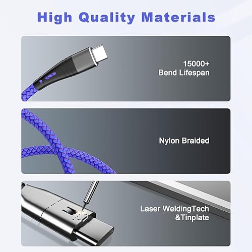 Miniatura 5 de Cable USB C a USB A, paquete de 3 cables de carga rápida tipo C 3A de 6 pies para iPhone 1615 Pro Max, Samsung Galaxy S22 S21 S20 S10 S9 S10E, Note