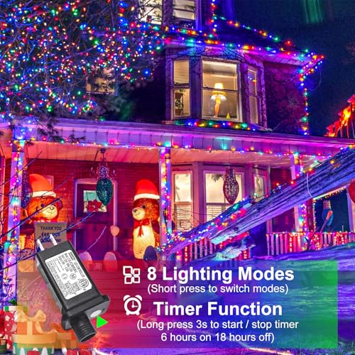 Nielfoi 100FT 300 LED Christmas Lights Outdoor, Multicolor Christmas String Lights with 8 Modes Waterproof, Green Wire Twinkle Tree Light for Indoor Home Garden Patio Xmas Party Decorations image 2