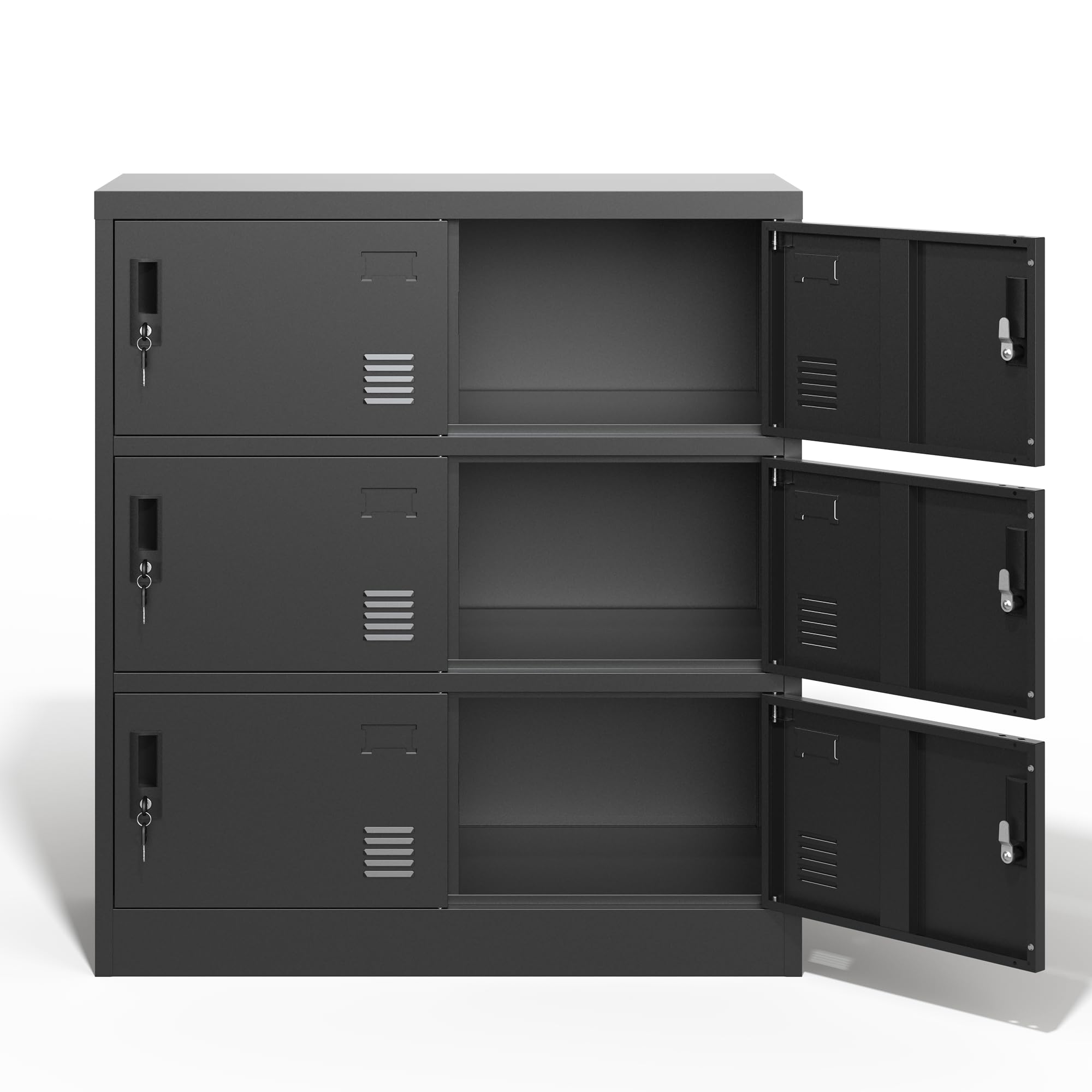 Armario de metal con cerradura individual para oficina, gimnasio, escuela, garaje, documentos, herramientas, objetos de valor, color negro, 90 x 40 x 100 cm (6 puertas)