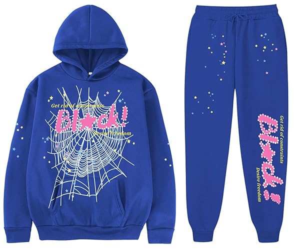 EMILYLE Y2K Hoodie Set Cobweb Spider Style Hoodie Pant Casual Tracksuit Long Sleeve Athletic Suit
