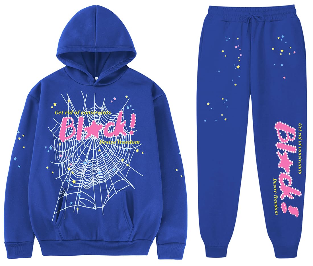 Y2K Hoodie Set Cobweb Spider Style Hoodie Pant Casual Tracksuit Long Sleeve Athletic Suit