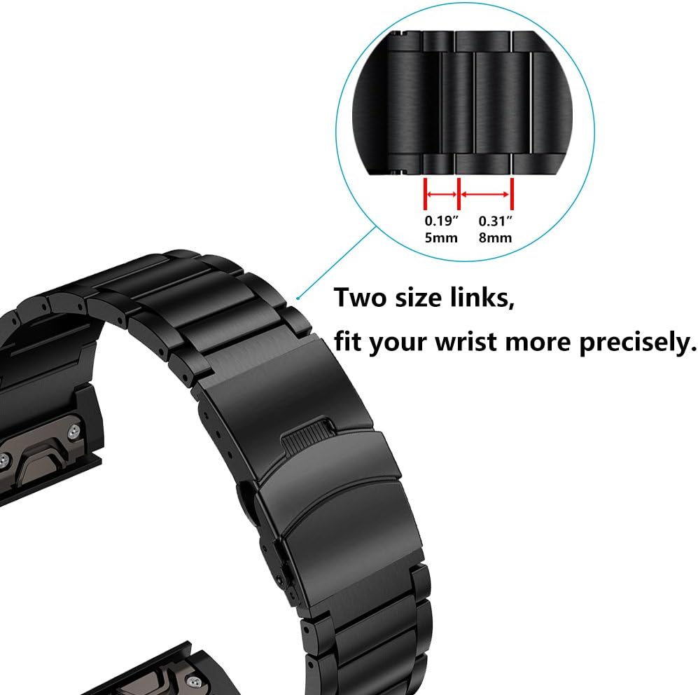 Cheapest 🛒 LDFAS Fenix 7X/6X/5X Plus Band, Sport Quick Release Easy Fit 26mm Stainless Steel Metal Bands with Safety Buckle Compatible for Garmin Fenix 7X/6X Pro5X/5X Plus/3/3HR Smartwatch, Black