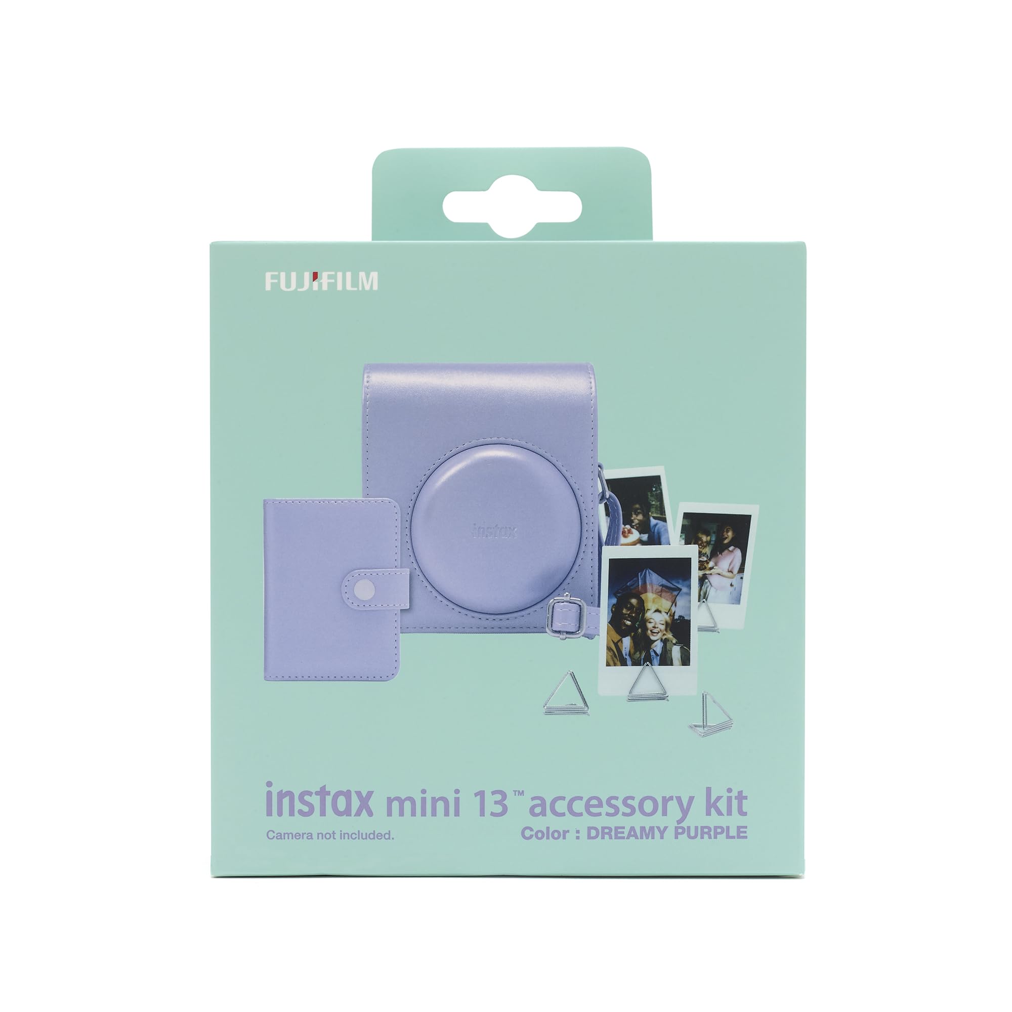 Zestaw akcesoriów do aparatu natychmiastowego instax mini 13 zawierający gotowe do użycia etui na aparat, mini album i klipsy do zdjęć, kolor Dreamy Purple