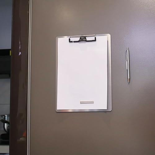 Miniatura 2 de Portapapeles magnético de acero inoxidable con bolígrafo, varios tamaños, diseño magnético, esencial para la oficina y el hogar (4.3 x 6.5 pulgadas)