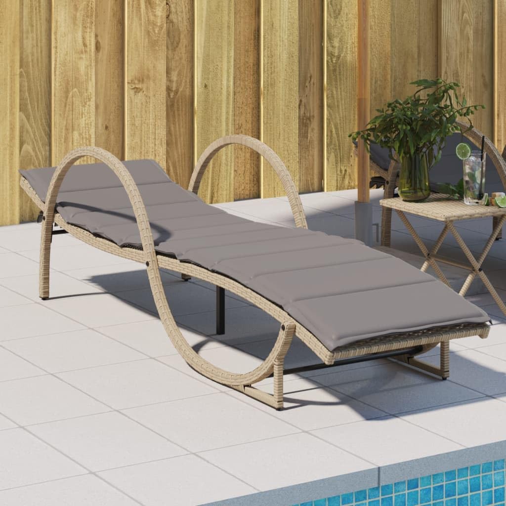 Leżak plażowy beżowy 60 x 199 x 42 cm polirattan