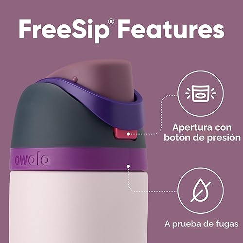 Miniatura 3 de Owala FreeSip - Botella de agua aislada de acero inoxidable con popote para deportes, viajes y escuela, botella de agua deportiva sin BPA, 24 onzas