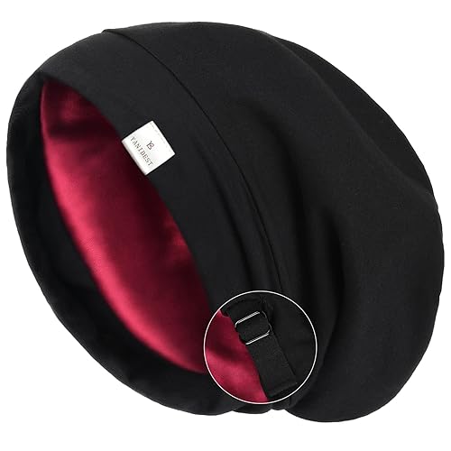 YANIBEST - Gorro de satén de seda para dormir y cubrir el cabello, holgado, ajustable y con forro de seda para cabello rizado y trenzas, color