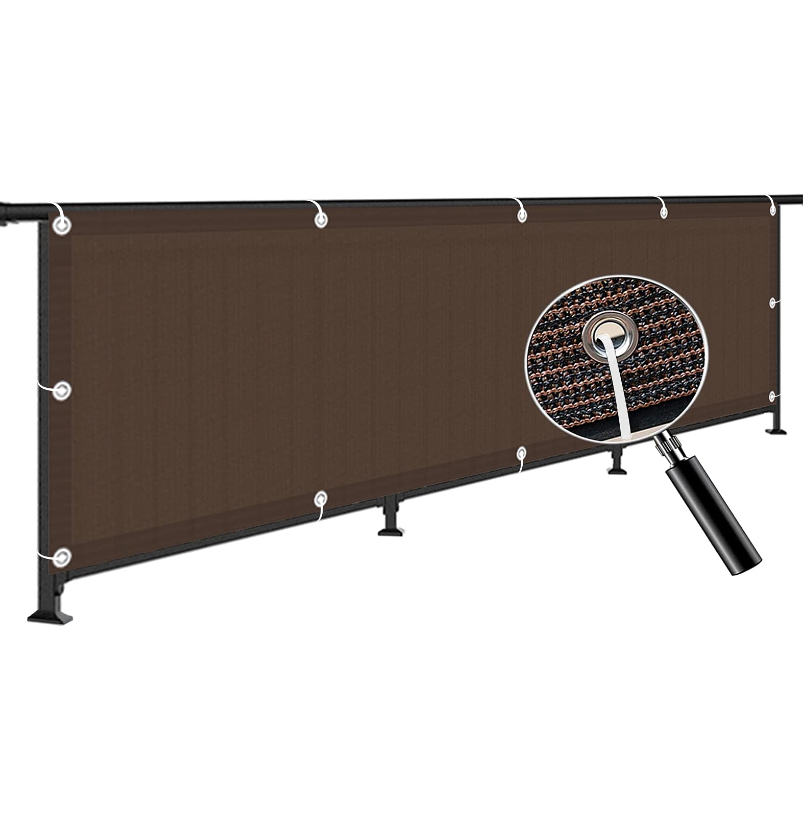 Balkon-Sichtschutzabdeckung, 0,6 x 9 m, multifunktionale Schutzblenden für Höhe 0,6 m, 1 m, Braun, inkl. Kabelbindern, Seilen