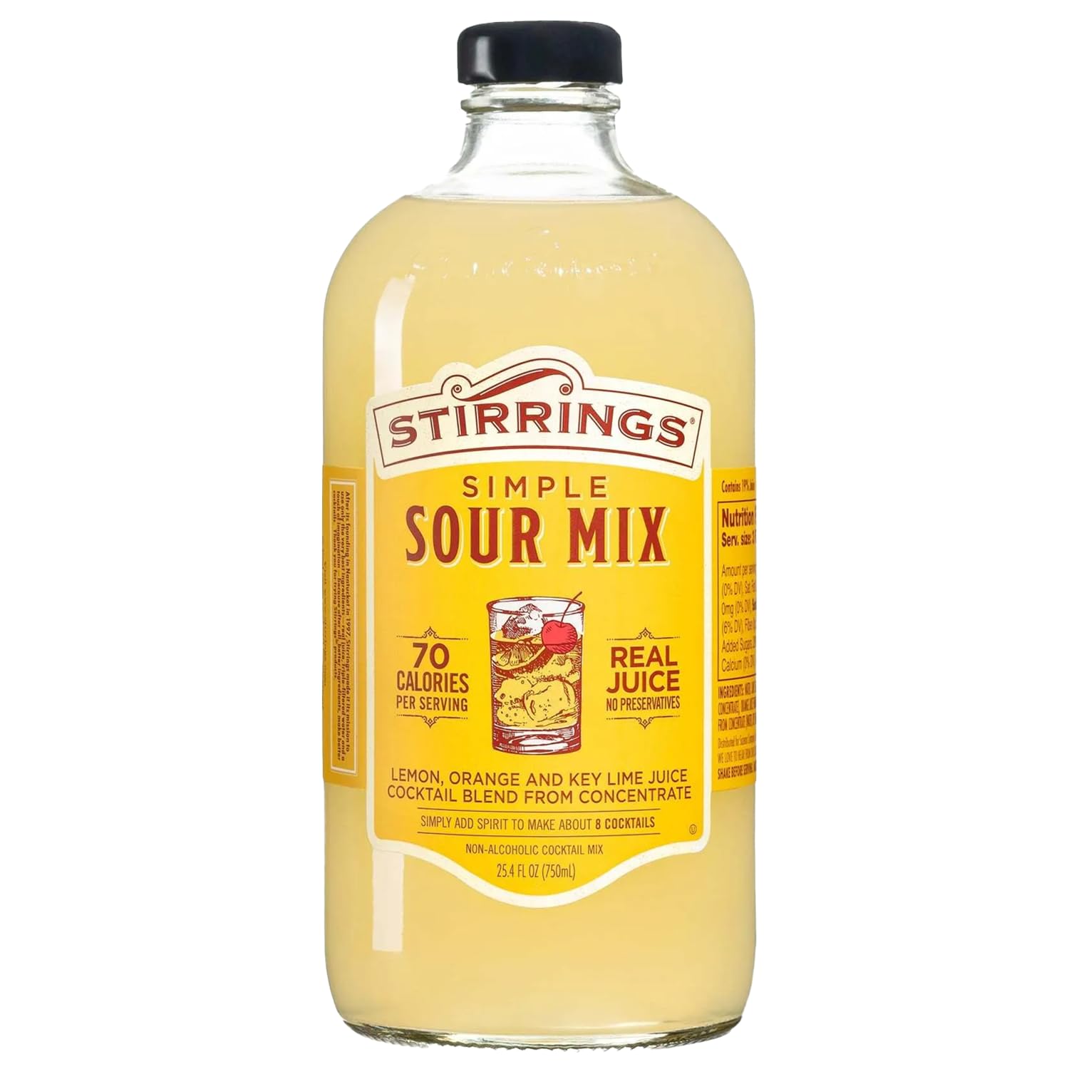 Stirrings Pack Simple Sour Cocktail Mix 750ml Bottle - Real Juice No Preservatives - 90 Calories - Drink Mixer