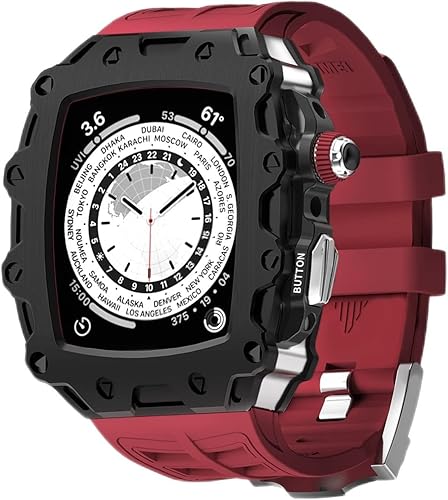 Miniatura 1 de Modification Kit for Apple Watch Series 8 45mm Metal Bezel+Rubber Strap for iWatch Series 6 SE 5 4 44mm Mod Cover