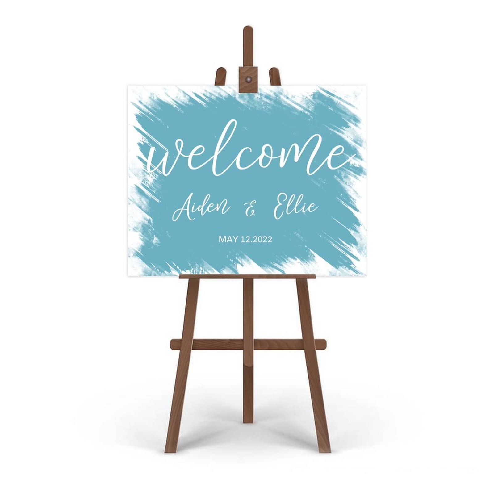 Witamy nowoczesny znak kaligrafii dostosowany znak powitalny na ślub dostosowany do Twoich imion i dat 'Welcome to Our Wedding Sign' / recepcja znak 45 x 61 cm
