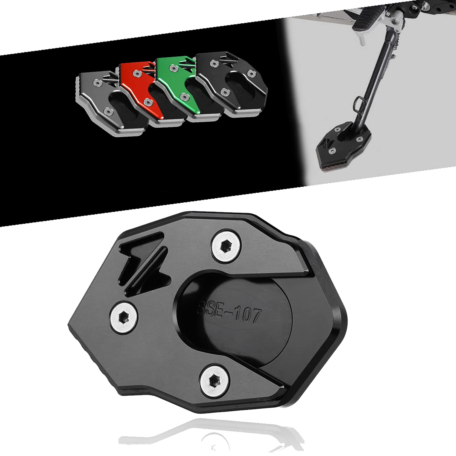 CNC Motorcycle Side Stand Enlarge Kickstand Plate Enlarger Compatible with Z900 Z900RS Z650 Ninja H2 SX 2017-2023 NINJA650 VERSYS-X300 ABS 2016-2023 Z900 SE 2020-2023 Z650RS 2021-2023 (Black)